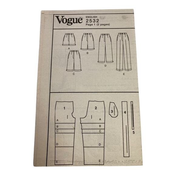Vogue Basic Design 2532 Shorts and Pants 2001 Size 12-14-16 Sewing Pattern - Picture 5 of 5